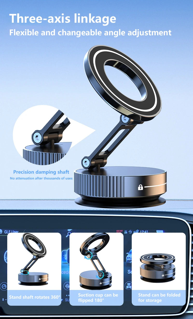Weskur Vacuum Magnetic Car Phone Holder 360 ° Adjustable Suction Holder Pocket Sized Foldable