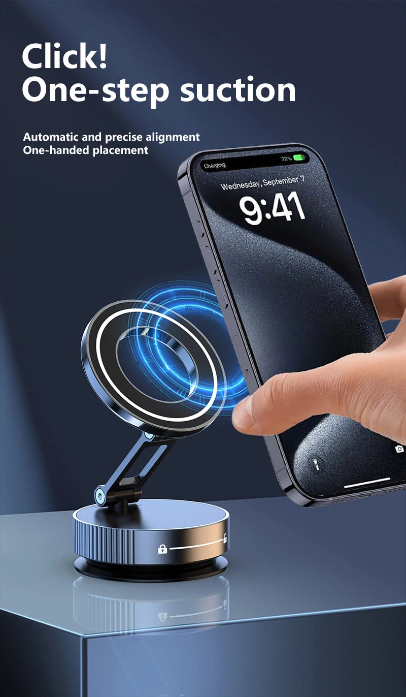 Weskur Vacuum Magnetic Car Phone Holder 360 ° Adjustable Suction Holder Pocket Sized Foldable